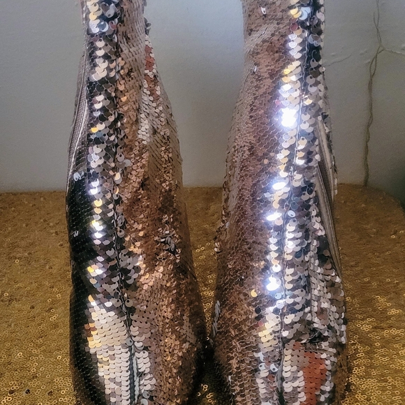 The silver sequin bootie heels with a 3-inch Heel - Picture 1 of 1